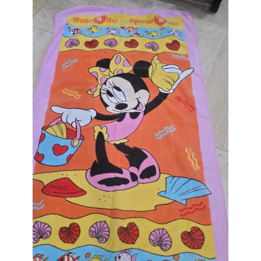 Vintage Minnie 'n‎ Me Mouse Beach Bath Towel Franco Pink Orange Fish 52x28